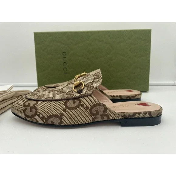 Gucci Princetown Horsebit Jumbo GG Flats Loafer Slip Sandal Mule Slides 37 - Picture 7 of 12